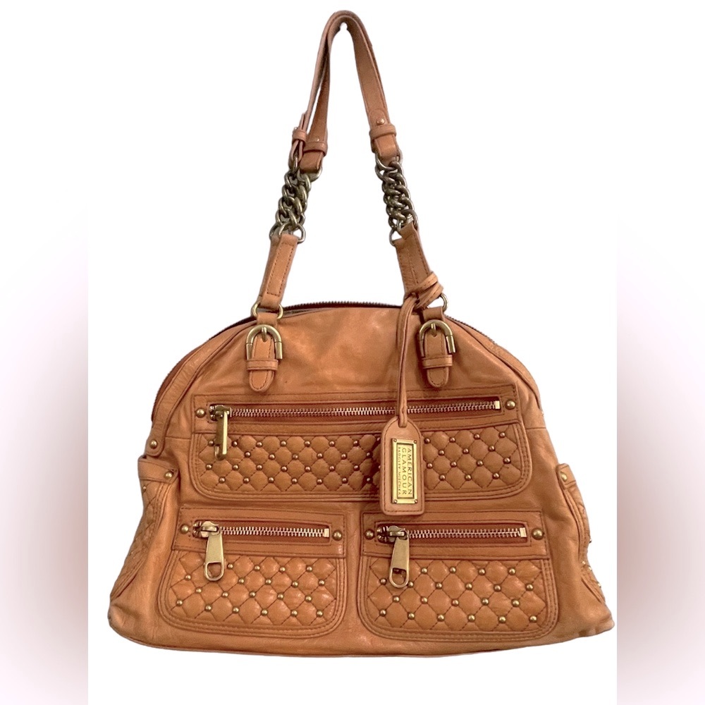 Badgley Mischka Tan Quilted Leather Hobo with Gold Hardware